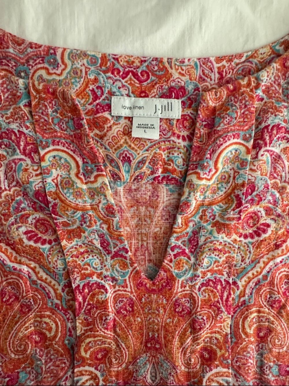 J. Jill Love Linen Pink & Coral L Paisley Sleeveless Pleated Midi Boho Dress - Picture 3 of 7